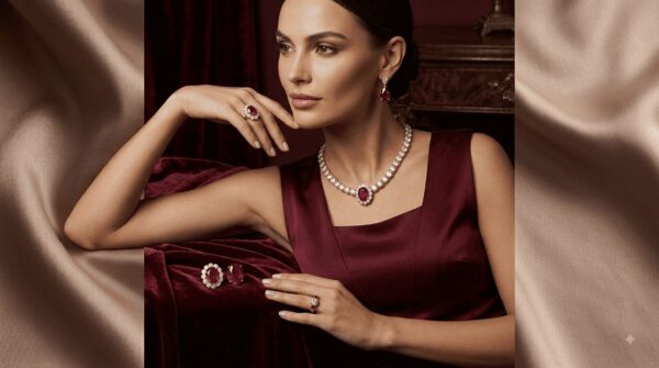 Mirahva Aurum Ruby Royal Bridal Necklace Set