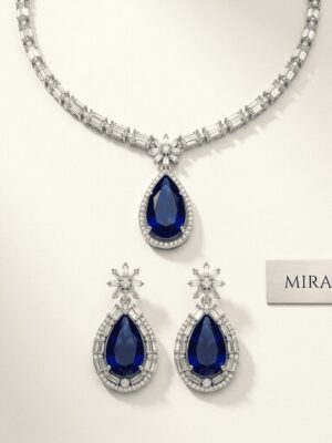Mirahva Royal Blue Crystal Elegance Statement Jewelry Set