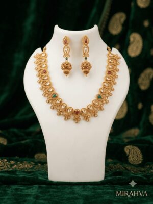 Mirahva Royal Emerald & Ruby Gold-Tone Traditional Necklace Set