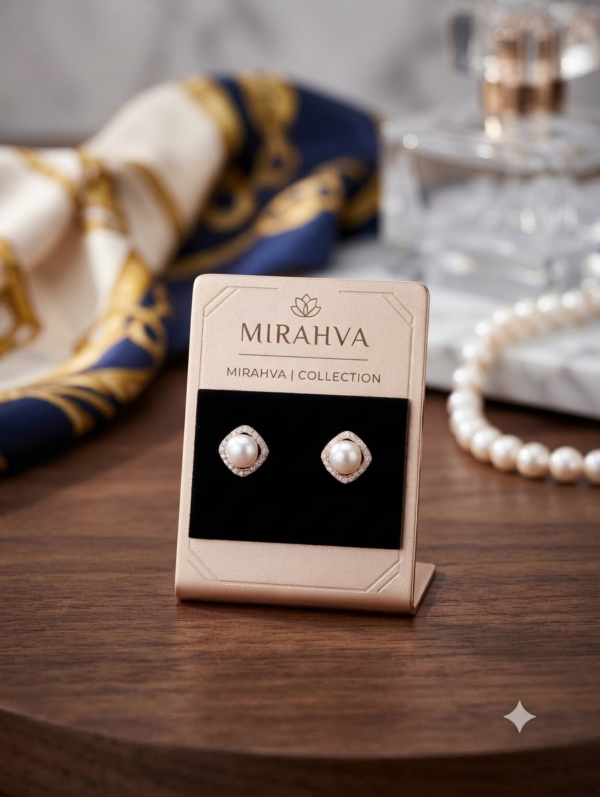 Mirahva Elegant Pearl Halo Stud Earrings – Rose Gold Finish