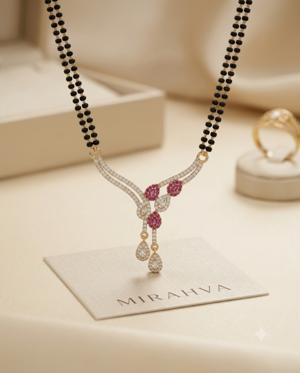 Gemini_Generated_Image_ii5zt5ii5zt5ii5z-1 Mirahva Luxe Gold & Pink Stone Double-Bead Mangalsutra Necklace for Women