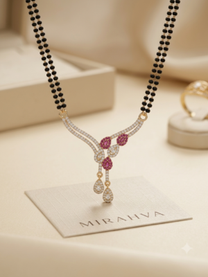 Mirahva Luxe Gold & Pink Stone Double-Bead Mangalsutra Necklace for Women