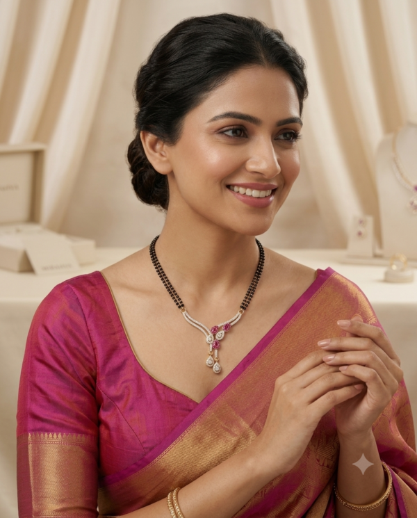 Gemini_Generated_Image_j3hfcwj3hfcwj3hf Mirahva Luxe Gold & Pink Stone Double-Bead Mangalsutra Necklace for Women