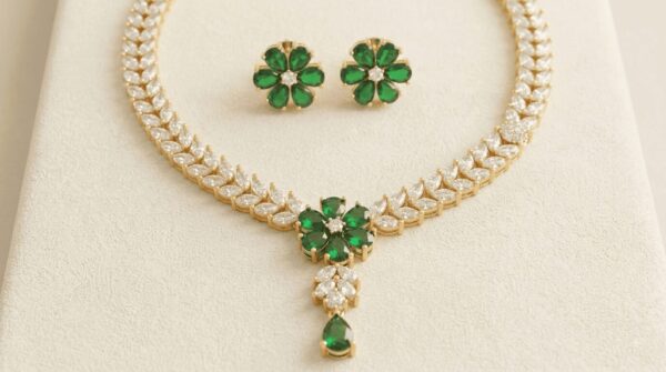 Mirahva Emerald Royale Gold-Tone Statement Jewellery Set