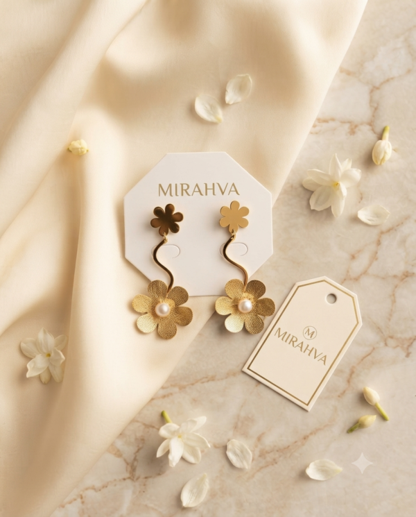Mirahva Floral Pearl Gold-Tone Drop Earrings