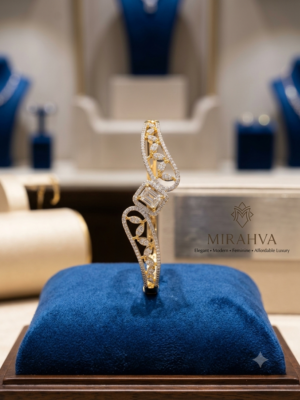 Mirahva Luxe Gold Crystal Geometric Open Cuff Bracelet for Women