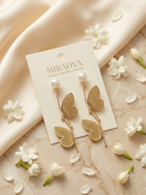 Mirahva Luxe Gold Textured Butterfly Drop Earrings with Pearl Studs for Women