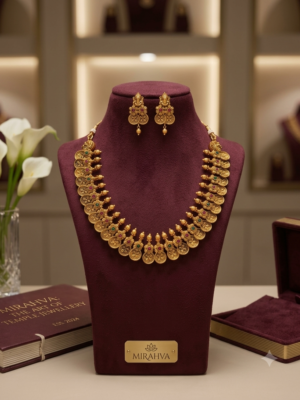 Mirahva Royal Temple Gold Necklace Set with Matching Earrings