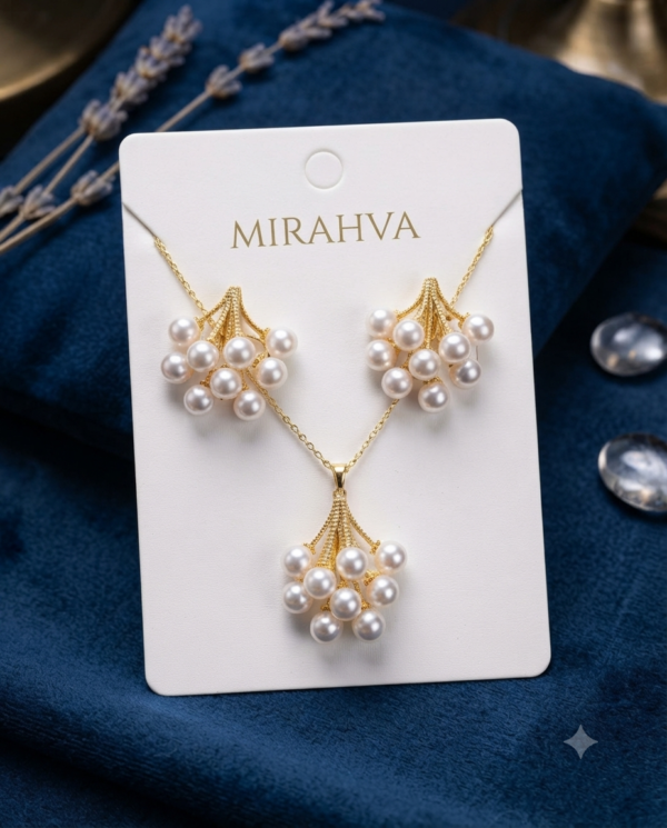 Mirahva Pearl Cluster Gold-Tone Necklace & Earrings Set for Women | Elegant Statement Jewellery