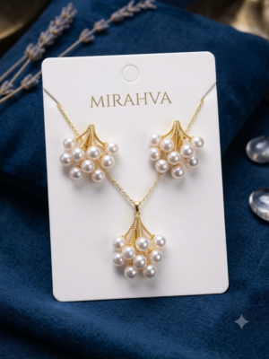 Mirahva Pearl Cluster Gold-Tone Necklace & Earrings Set for Women | Elegant Statement Jewellery