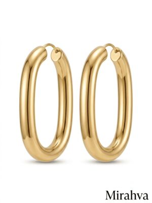 Mirahva Luxe Gold Oval Hoop Earrings for Women | Premium Gold-Tone Statement Hoops | Modern Minimalist Fashion Jewelry
