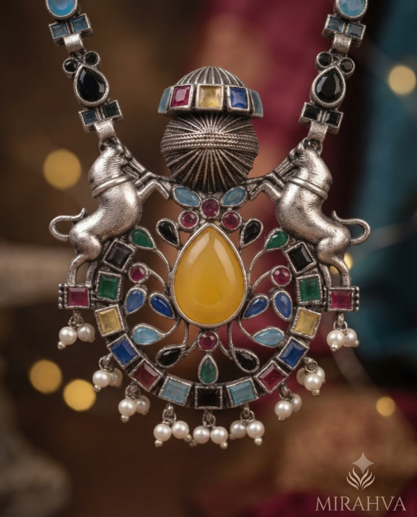 Gemini_Generated_Image_oqtwkxoqtwkxoqtw Mirahva Multicolour Oxidised Statement Necklace Set with Matching Earrings