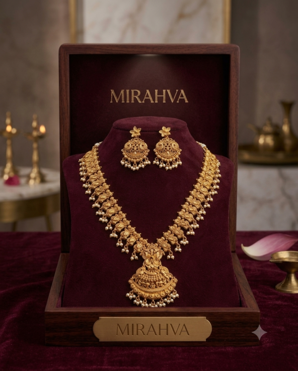 Gemini_Generated_Image_pv6c0mpv6c0mpv6c-1 Mirahva Royal Heritage Gold-Tone Bridal Necklace Set with Matching Earrings