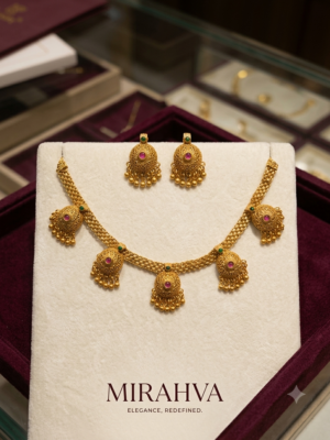Mirahva Royal Gold-Tone Filigree Jhumka Necklace Set