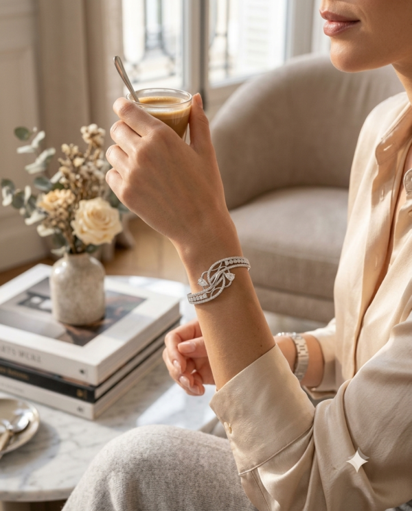 Mirahva Luxe Crystal Floral Open Cuff Bracelet for Women