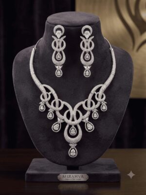 Mirahva Luxury Silver-Tone Necklace & Earrings Set