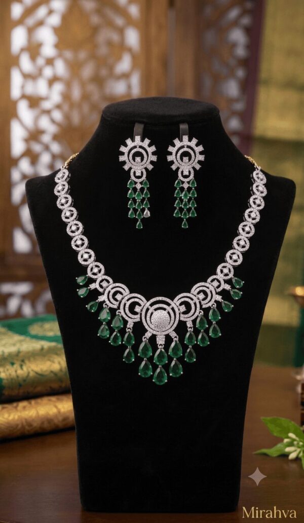 Mirahva Aurum Ruby Royal Bridal Necklace Set | Luxury CZ & Ruby-Inspired Wedding Jewelry with Matching Earrings
