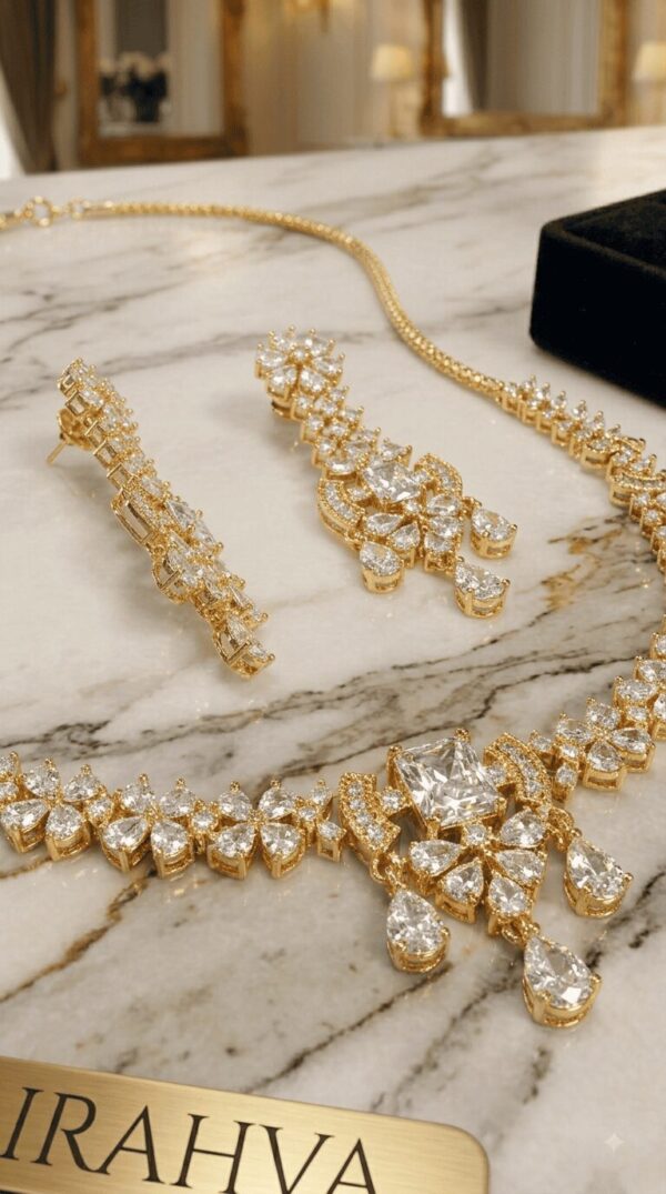 Mirahva Luxury Gold-Tone Necklace & Matching Earrings Jewellery Set