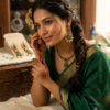 Mirahva Emerald Green Stone & Pearl Antique Gold Drop Earrings for Women