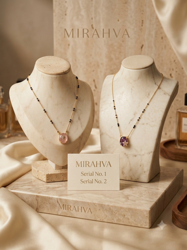 Gemini_Generated_Image_tygr9qtygr9qtygr-1 Mirahva No. 1 & 2 Black Beaded Pendant Necklace – Elegant Gold-Tone Chain with Pink & Purple Pendant Variants