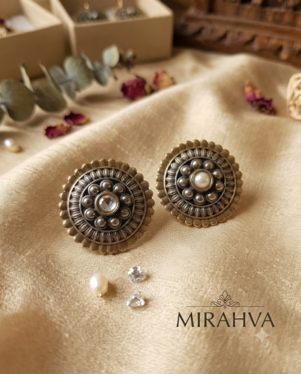 Gemini_Generated_Image_v2r8fkv2r8fkv2r8 Mirahva Antique Gold & Oxidized Silver Pearl Statement Earrings