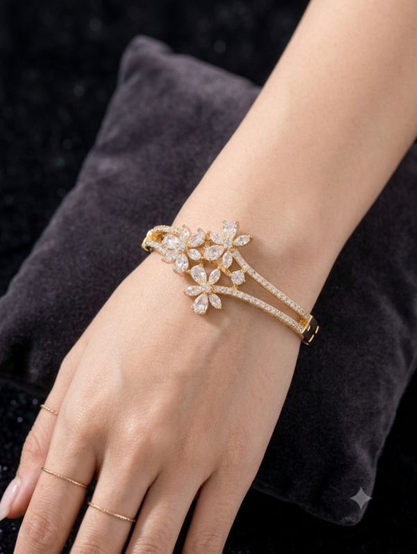 Mirahva Floral Crystal Gold-Tone Open Bangle Bracelet for Women