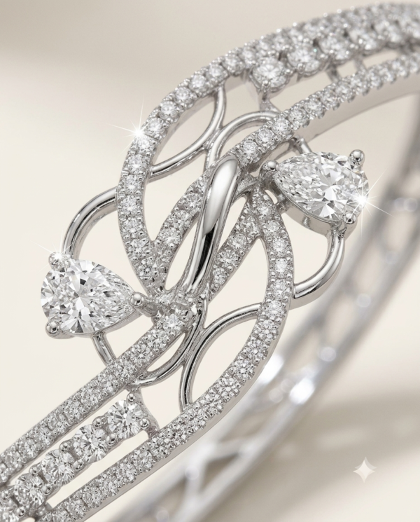 Mirahva Luxe Crystal Floral Open Cuff Bracelet for Women