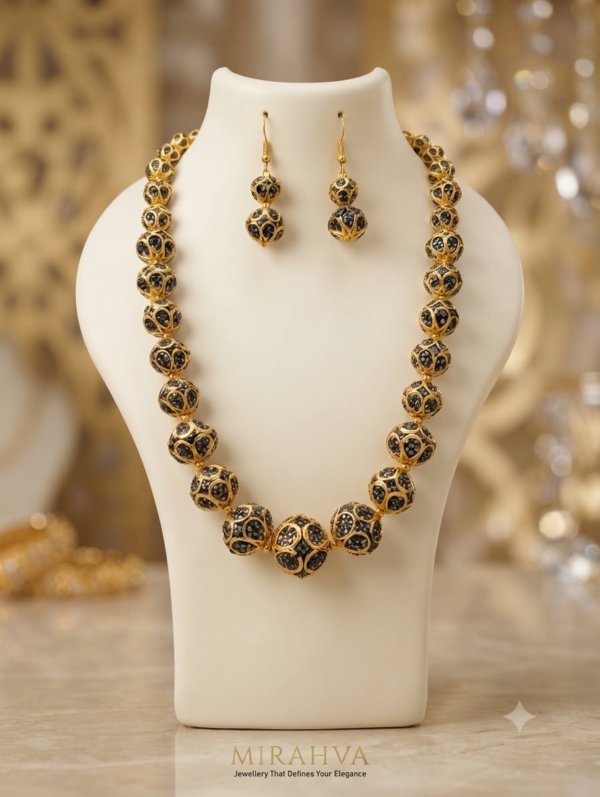 Mirahva Black & Gold Royal Beaded Necklace Set with Matching Earrings
