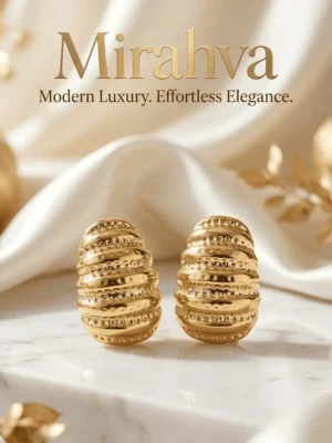 Mirahva Luxe Gold Textured Dome Stud Earrings for Women | Premium Gold-Tone Statement Earrings | Elegant Fashion Jewelry