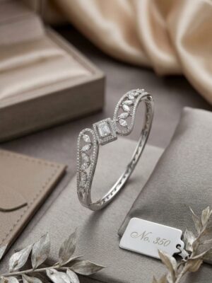 Mirahva Luxe Silver Crystal Pavé Open Cuff Bracelet for Women