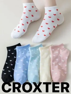 CROXTER Heart Print Ankle Socks (5-Pack)